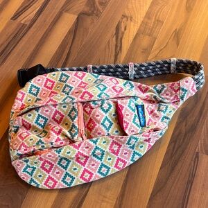 Kavu Pink and Green Rope Sling Bag